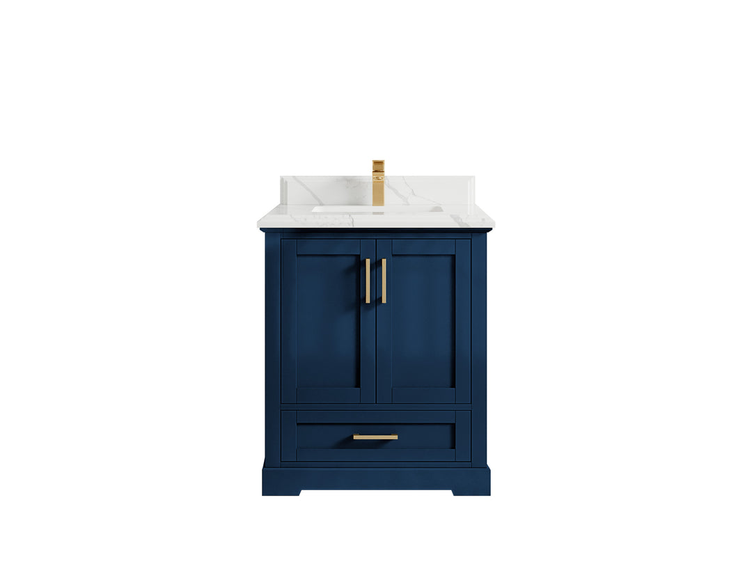 Boston 30 in. W x 22 in. D Single Sink Bathroom Vanity in Navy Blue with 1.5 in Double Cove Edge Calacatta Laza Countertop