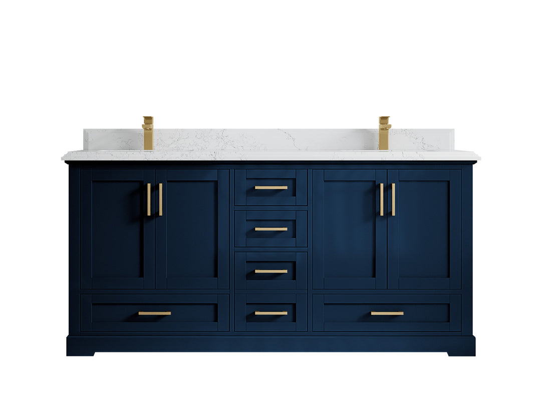 Boston 72 in. W x 22 in. D Double Sink Bathroom Vanity in Navy Blue with 1.5 in Double Cove Edge Empira White Quartz Countertop