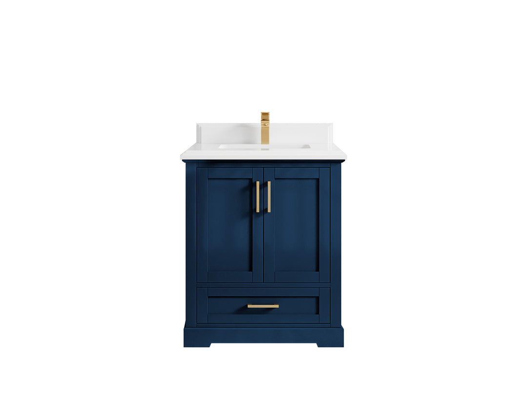 Boston 30 in. W x 22 in. D Single Sink Bathroom Vanity in Navy Blue with 1.5 in Double Cove Edge White Quartz Countertop