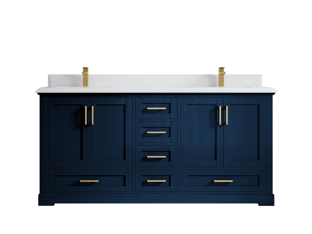 Boston 72 in. W x 22 in. D Double Sink Bathroom Vanity in Navy Blue with 1.5 in Double Cove Edge White Quartz Countertop