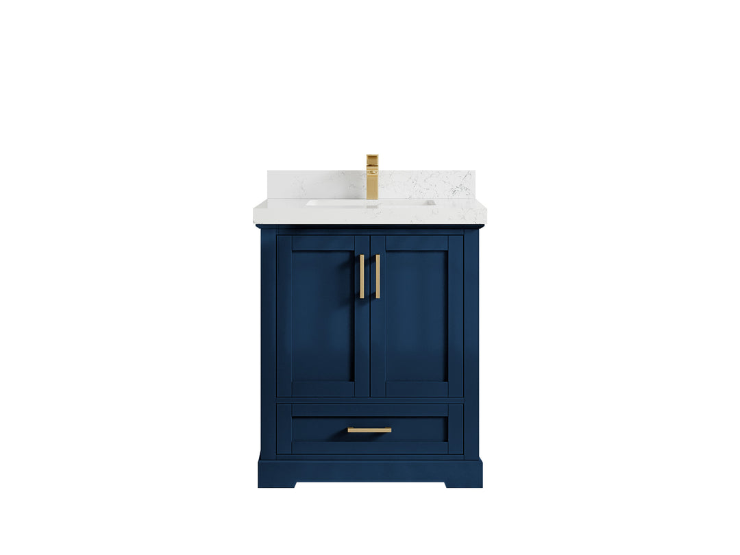 Boston 30 in. W x 22 in. D Single Sink Bathroom Vanity in Navy Blue with 2 in Empira White Countertop