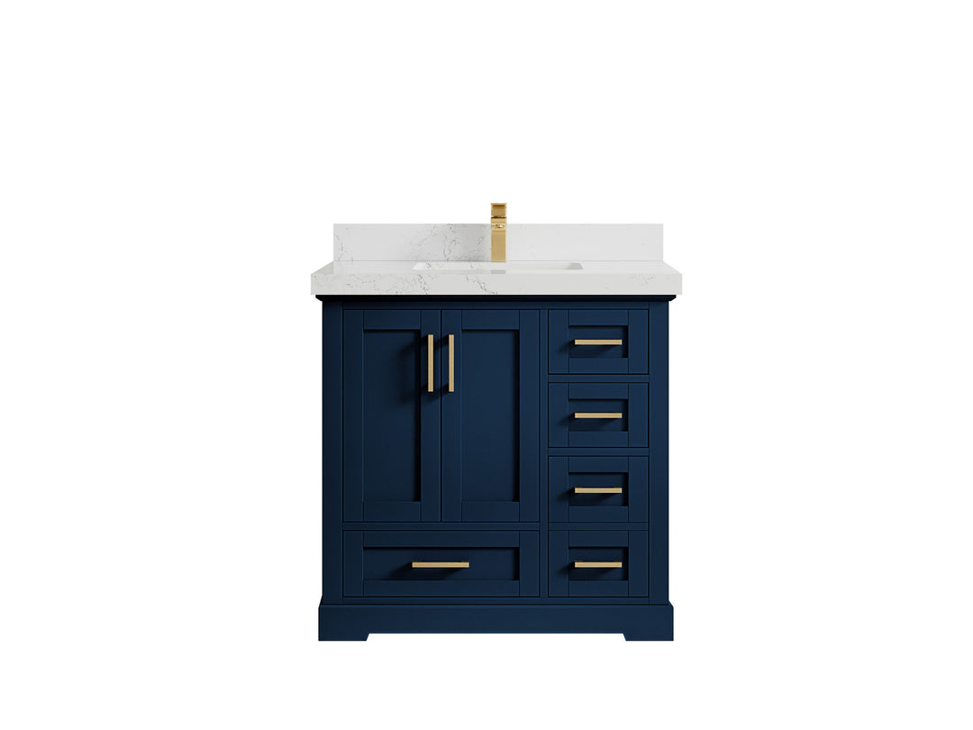 Boston 36 in. W x 22 in. D Single Sink Bathroom Vanity in Navy Blue with 2 in Empira White Countertop