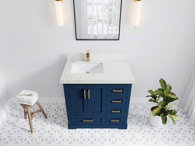 Boston 36 in. W x 22 in. D Single Sink Bathroom Vanity in Navy Blue with 2 in Empira White Quartz Countertop - Top View
