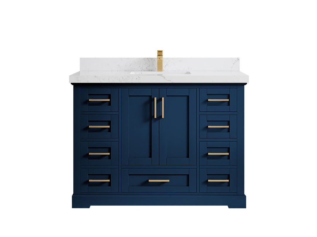 Boston 48 in. W x 22 in. D Single Sink Bathroom Vanity in Navy Blue with 2 in Empira White Countertop