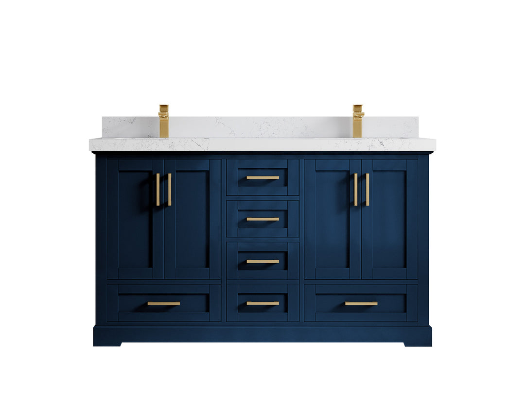 Boston 60 in. W x 22 in. D Double Sink Bathroom Vanity in Navy Blue with 2 in Empira White Countertop