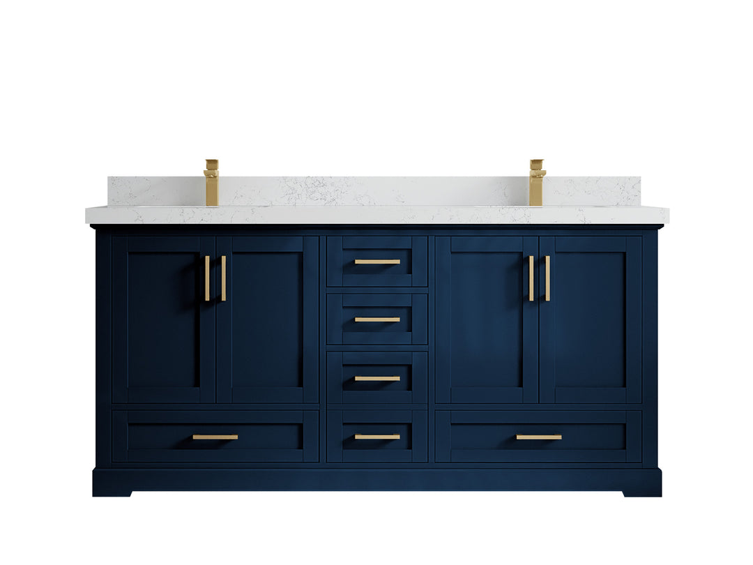 Boston 72 in. W x 22 in. D Double Sink Bathroom Vanity in Navy Blue with 2 in Empira White Countertop