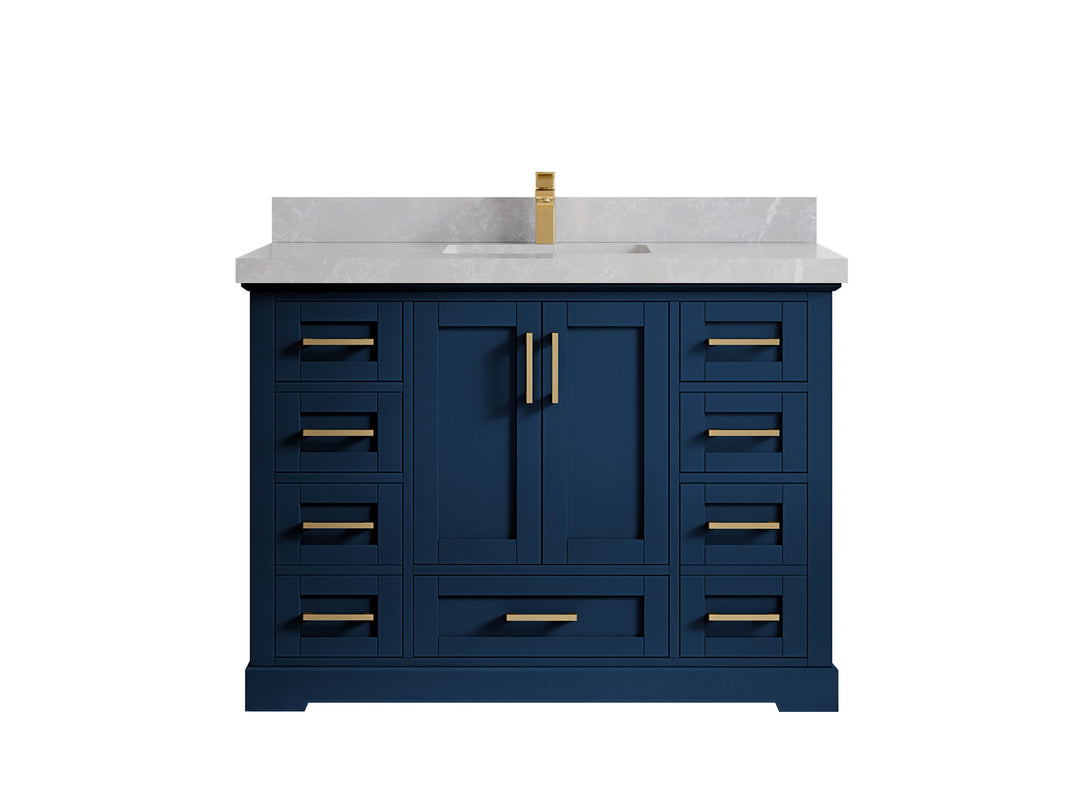 Boston 48 in. W x 22 in. D Single Sink Bathroom Vanity in Navy Blue with 2 in Pearl Light Gray Countertop