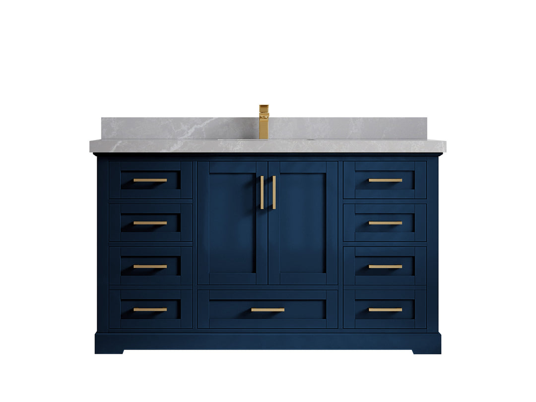 Boston 60 in. W x 22 in. D Single Sink Bathroom Vanity in Navy Blue with 2 in Pearl Light Gray Countertop