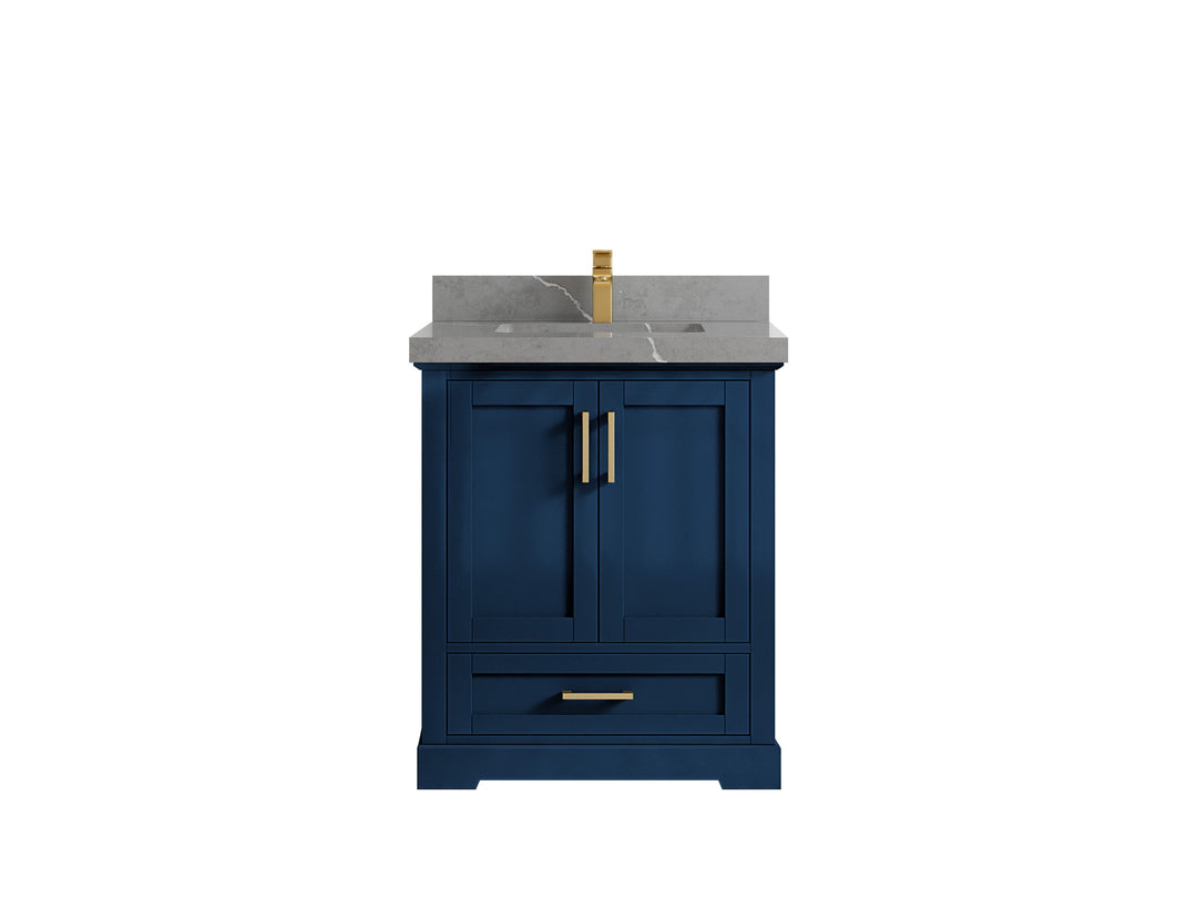 Boston 30 in. W x 22 in. D Single Sink Bathroom Vanity in Navy Blue with 2 in Piatra Gray Quartz Countertop