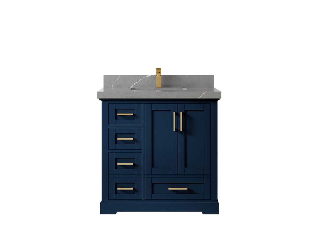 Boston 36 in. W x 22 in. D Single Sink Bathroom Vanity in Navy Blue with 2 in Piatra Gray Quartz Countertop