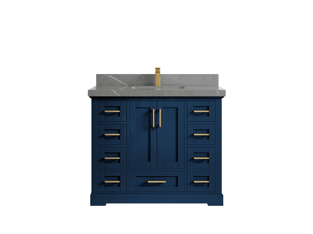 Boston 42 in. W x 22 in. D Single Sink Bathroom Vanity in Navy Blue with 2 in Piatra Gray Quartz Countertop