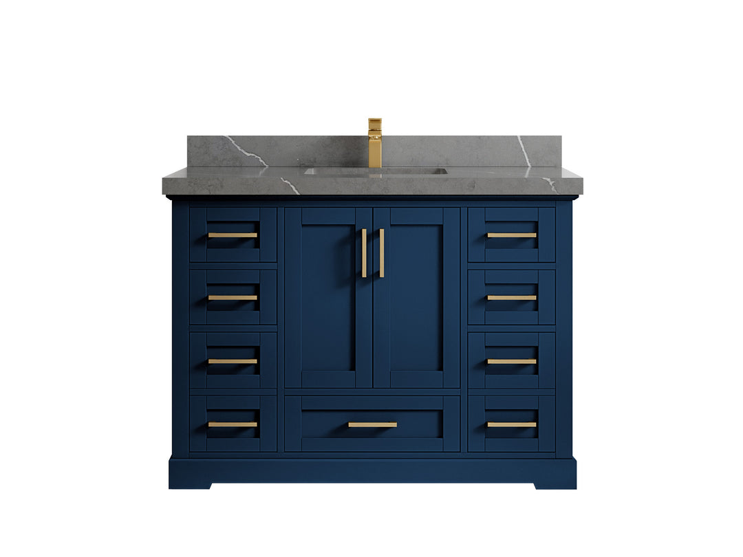 Boston 48 in. W x 22 in. D Single Sink Bathroom Vanity in Navy Blue with 2 in Piatra Gray Quartz Countertop