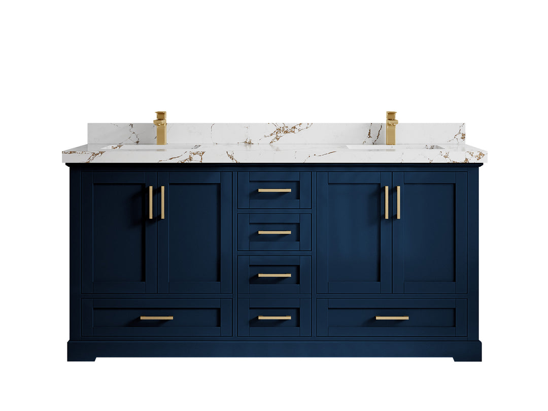 Boston 72 in. W x 22 in. D Double Sink Bathroom Vanity in Navy Blue with 2 in Viola Brown Quartz Countertop