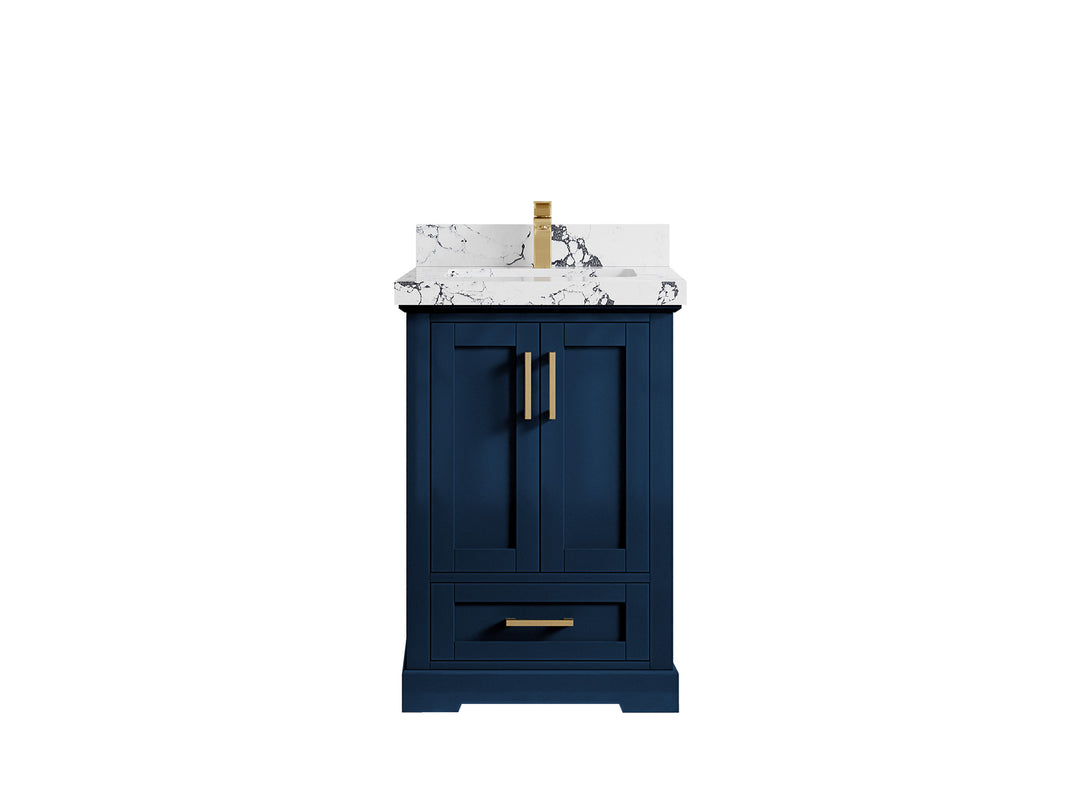Boston 24 in. W x 22 in. D Single Sink Bathroom Vanity in Navy Blue with 2 in Viola Night Quartz Countertop