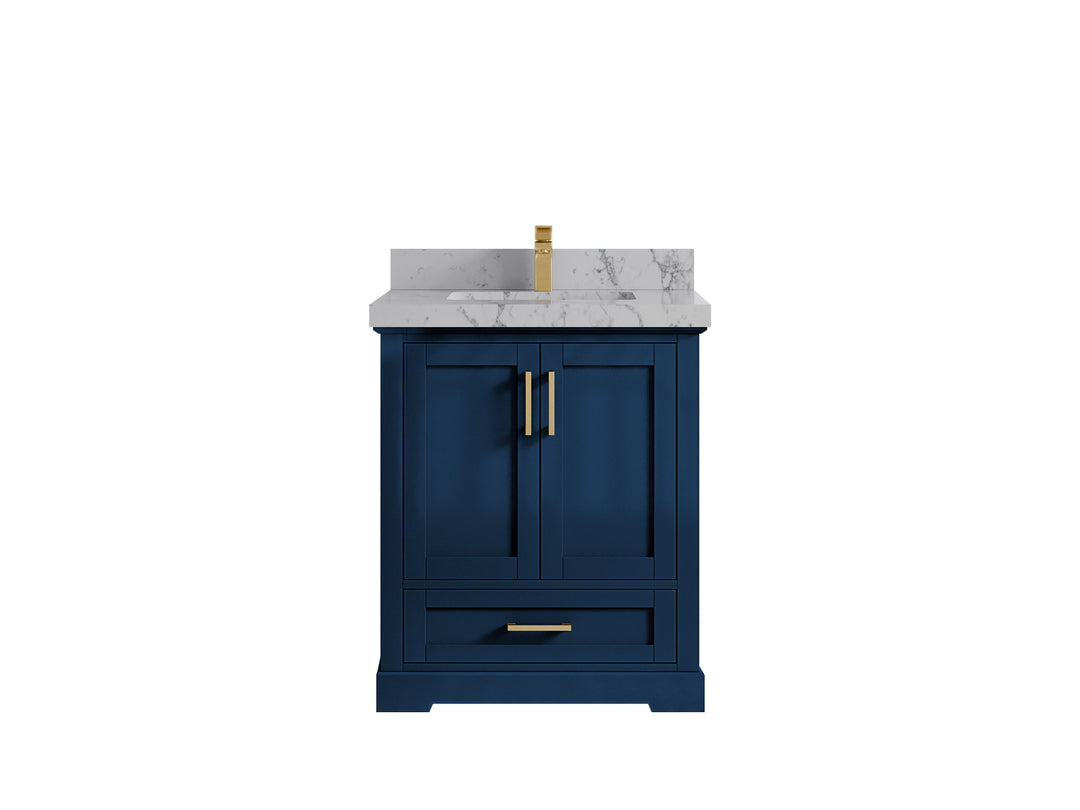 Boston 30 in. W x 22 in. D Single Sink Bathroom Vanity in Navy Blue with 2 in Venatino Quartz Countertop