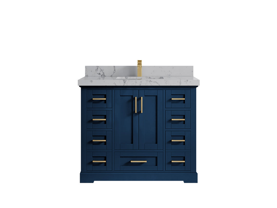 Boston 42 in. W x 22 in. D Single Sink Bathroom Vanity in Navy Blue with 2 in Venatino Quartz Countertop