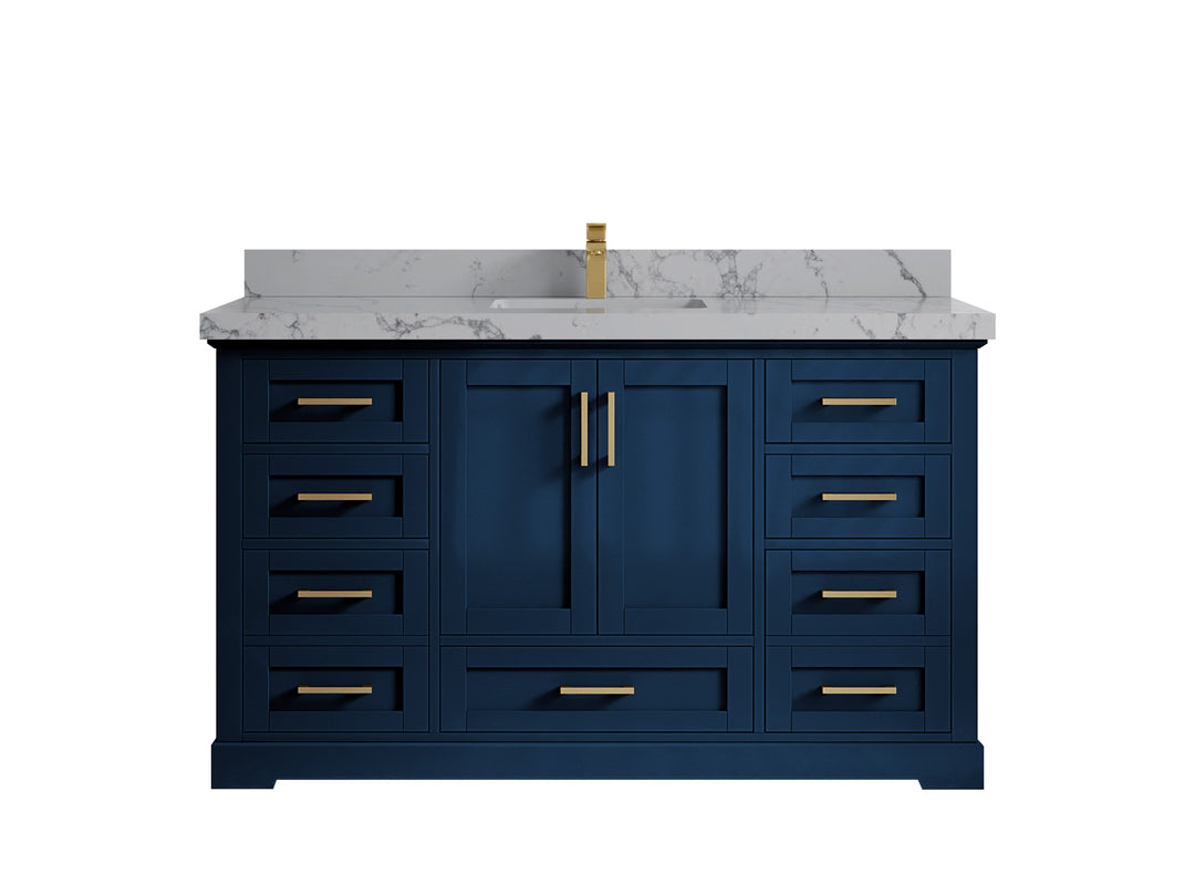 Boston 60 in. W x 22 in. D Single Sink Bathroom Vanity in Navy Blue with 2 in Venatino Quartz Countertop