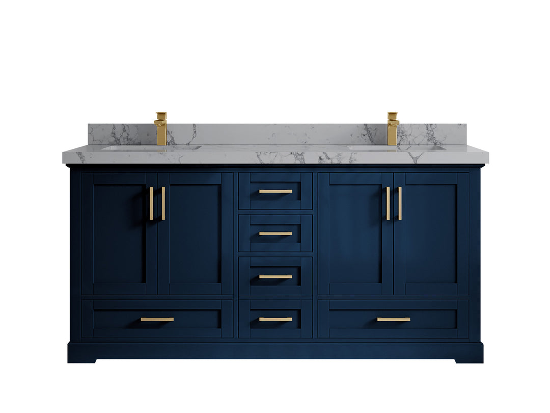 Boston 72 in. W x 22 in. D Double Sink Bathroom Vanity in Navy Blue with 2 in Venatino Quartz Countertop