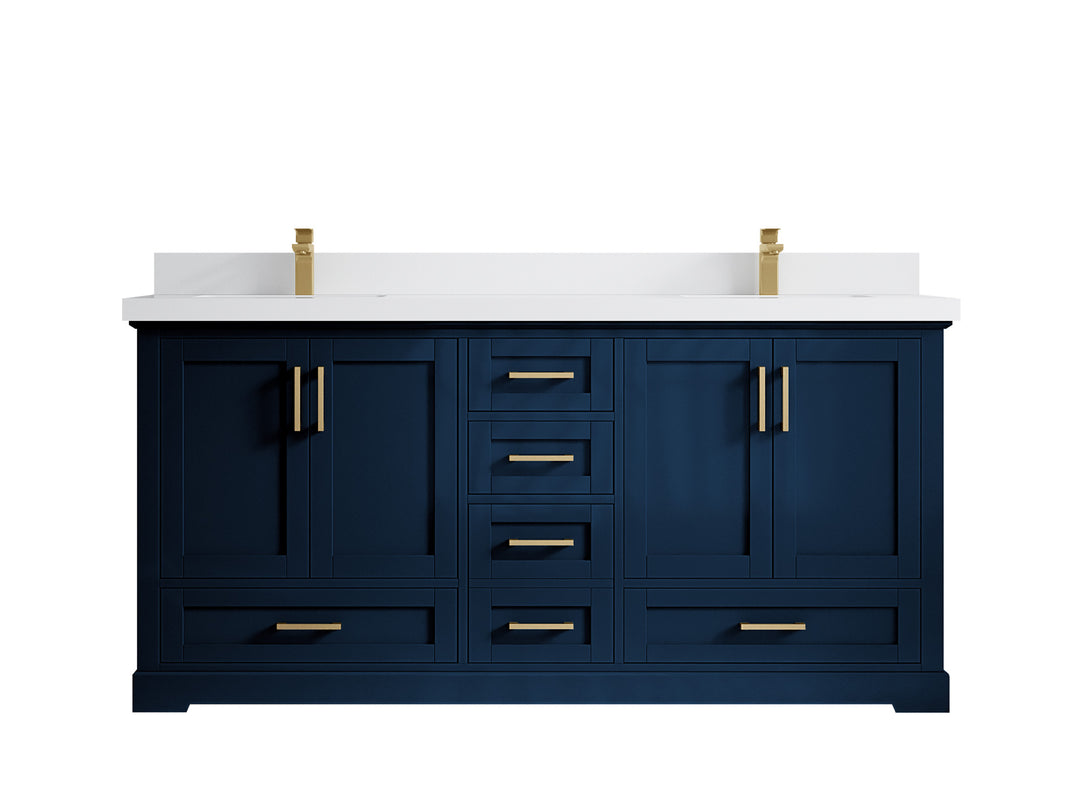 Boston 72 in. W x 22 in. D Double Sink Bathroom Vanity in Navy Blue with 2 in White Quartz Countertop