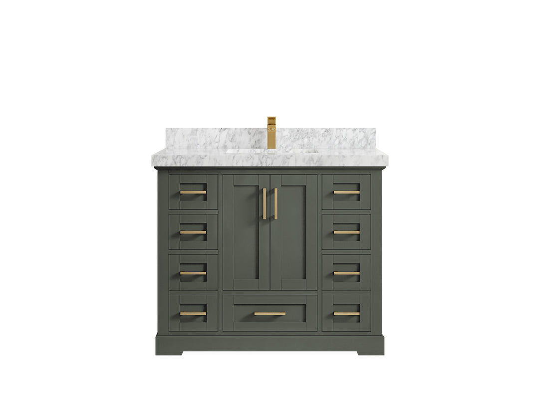 Boston 42 in. W x 22 in. D Single Sink Bathroom Vanity in Pewter Green with 2 in Carrara Marble Countertop