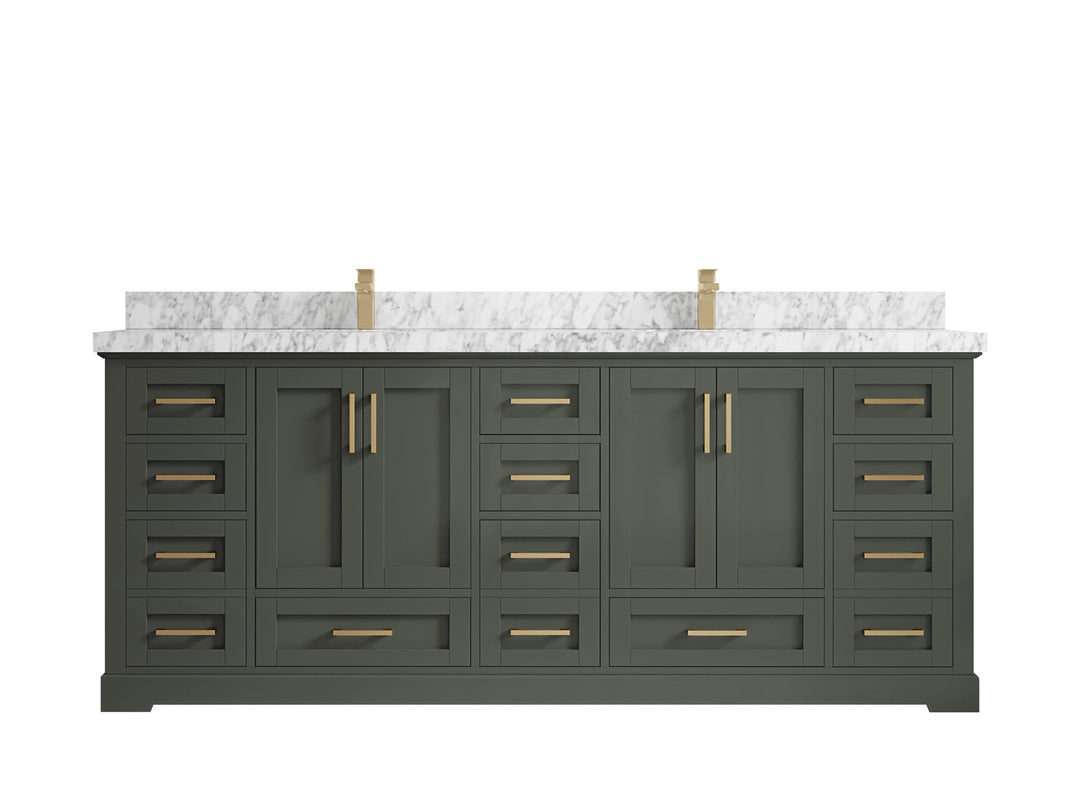Boston 84 in. W x 22 in. D Single Sink Bathroom Vanity in Pewter Green with 2 in Carrara Marble Countertop