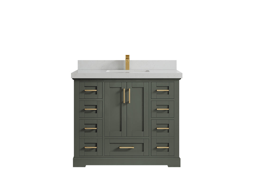 Boston 42 in. W x 22 in. D Single Sink Bathroom Vanity in Pewter Green with 2 in Carrara Quartz Countertop