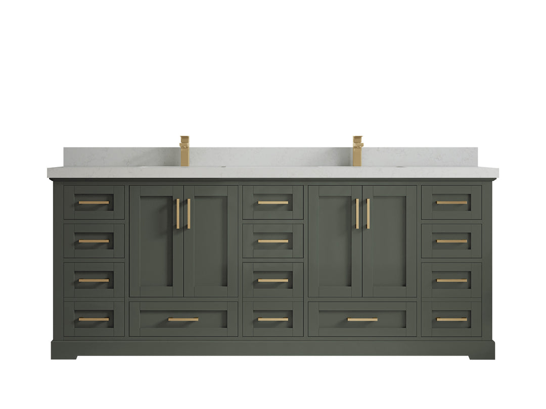 Boston 84 in. W x 22 in. D Single Sink Bathroom Vanity in Pewter Green with 2 in Carrara Quartz Countertop