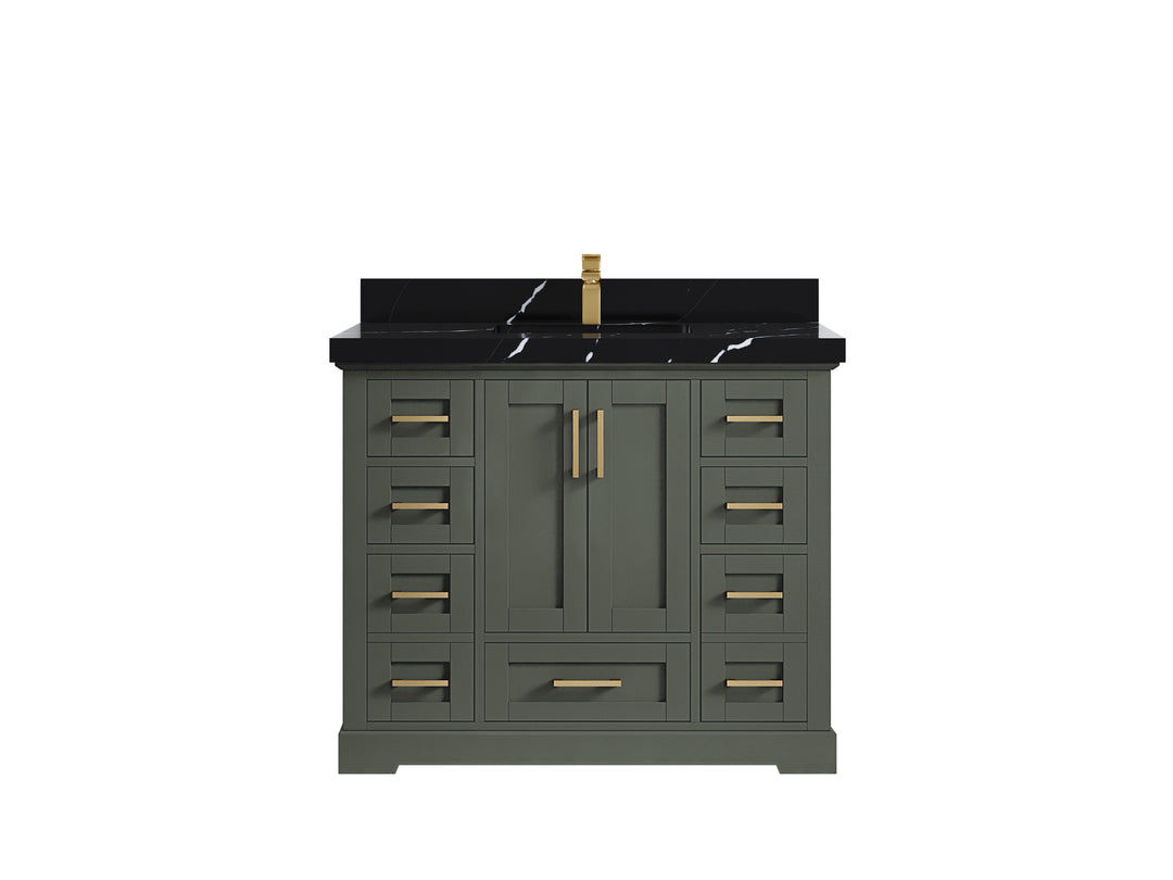 Boston 42 in. W x 22 in. D Single Sink Bathroom Vanity in Pewter Green with 2 in Calacatta Black Quartz Countertop
