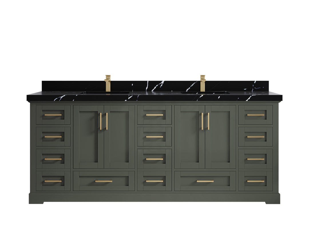 Boston 84 in. W x 22 in. D Single Sink Bathroom Vanity in Pewter Green with 2 in Calacatta Black Quartz Countertop