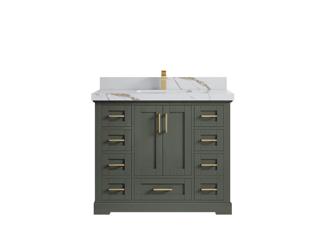 Boston 42 in. W x 22 in. D Single Sink Bathroom Vanity in Pewter Green with 2 in Calacatta Gold Quartz Countertop