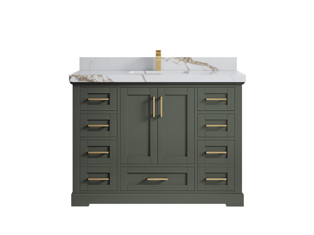 Boston 48 in. W x 22 in. D Single Sink Bathroom Vanity in Pewter Green with 2 in Calacatta Gold Quartz Countertop