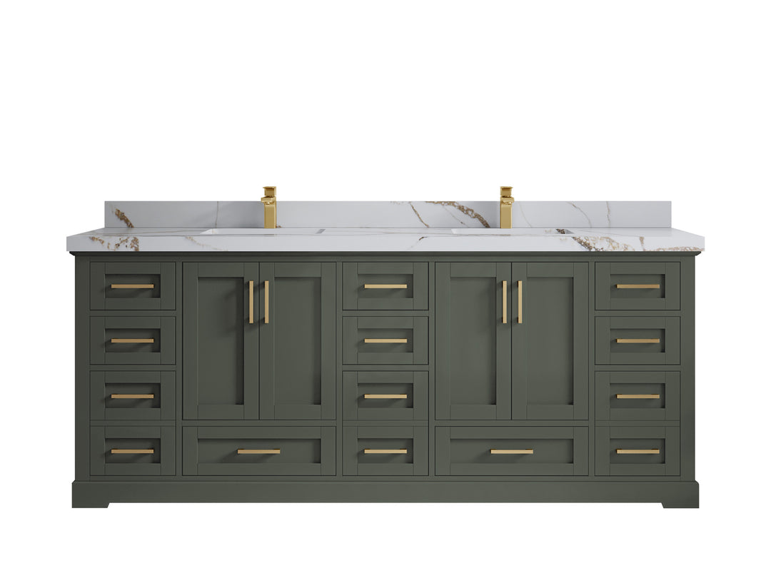 Boston 84 in. W x 22 in. D Single Sink Bathroom Vanity in Pewter Green with 2 in Calacatta Gold Quartz Countertop