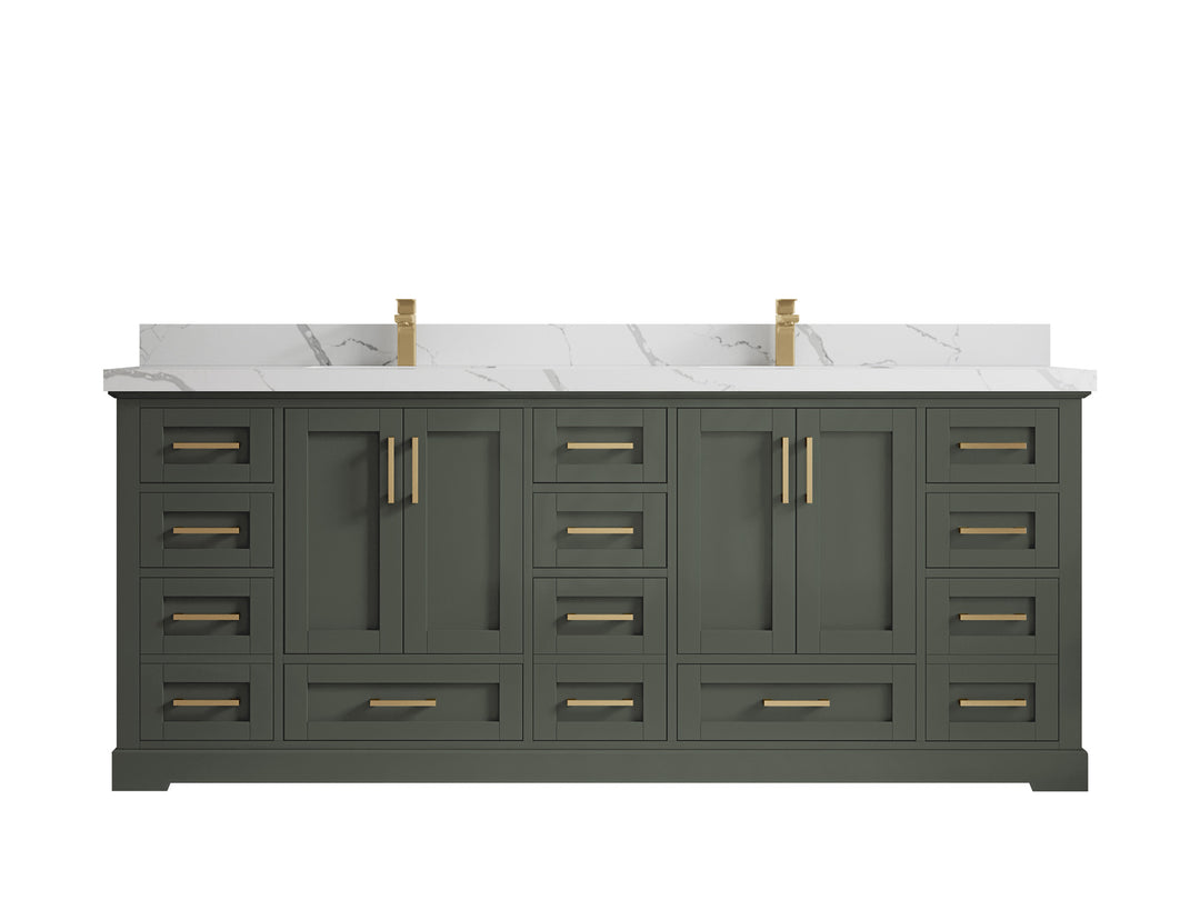 Boston 84 in. W x 22 in. D Single Sink Bathroom Vanity in Pewter Green with 2 in Calacatta Laza Quartz Countertop