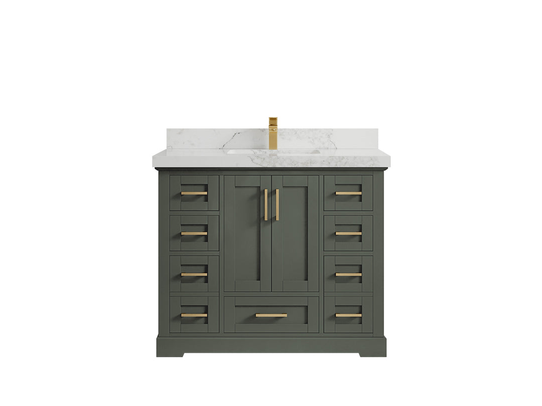 Boston 42 in. W x 22 in. D Single Sink Bathroom Vanity in Pewter Green with 2 in Calacatta Nuvo Quartz Countertop