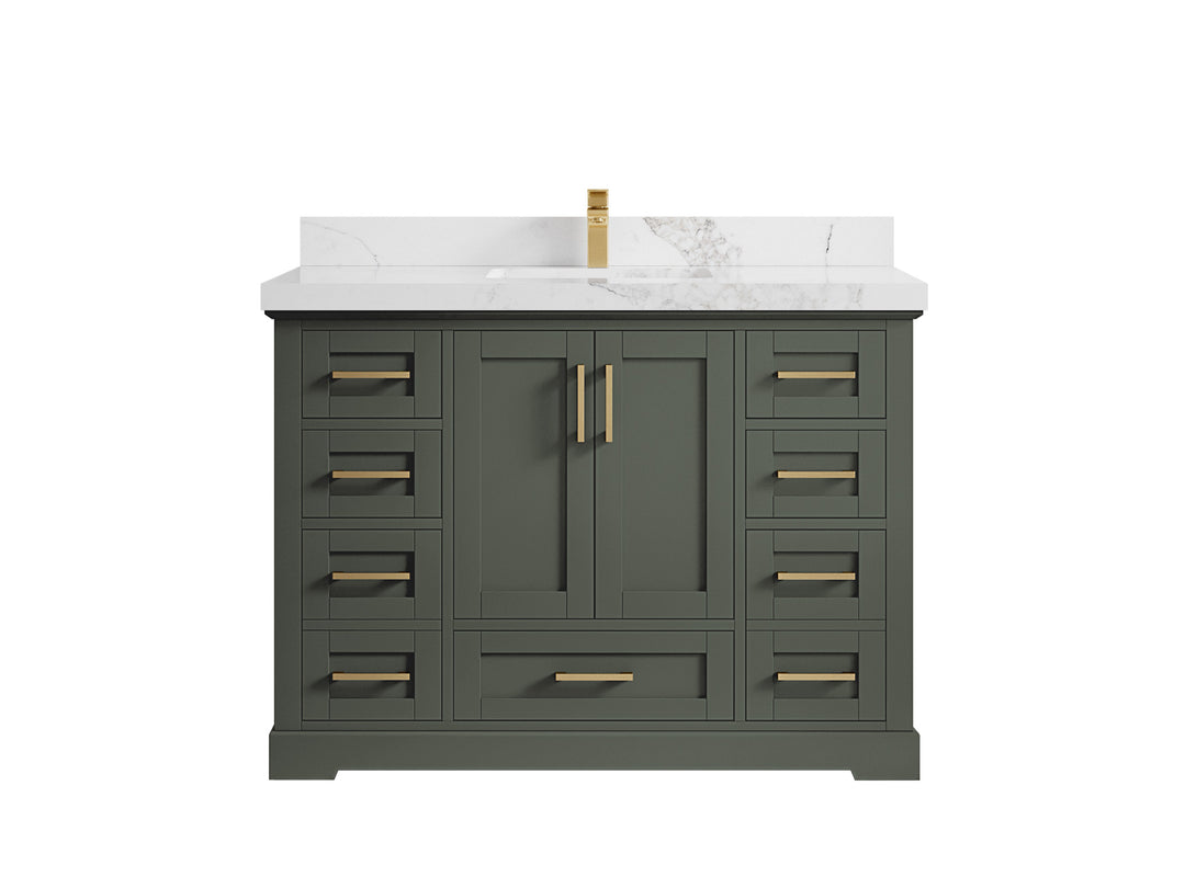 Boston 48 in. W x 22 in. D Single Sink Bathroom Vanity in Pewter Green with 2 in Calacatta Nuvo Quartz Countertop