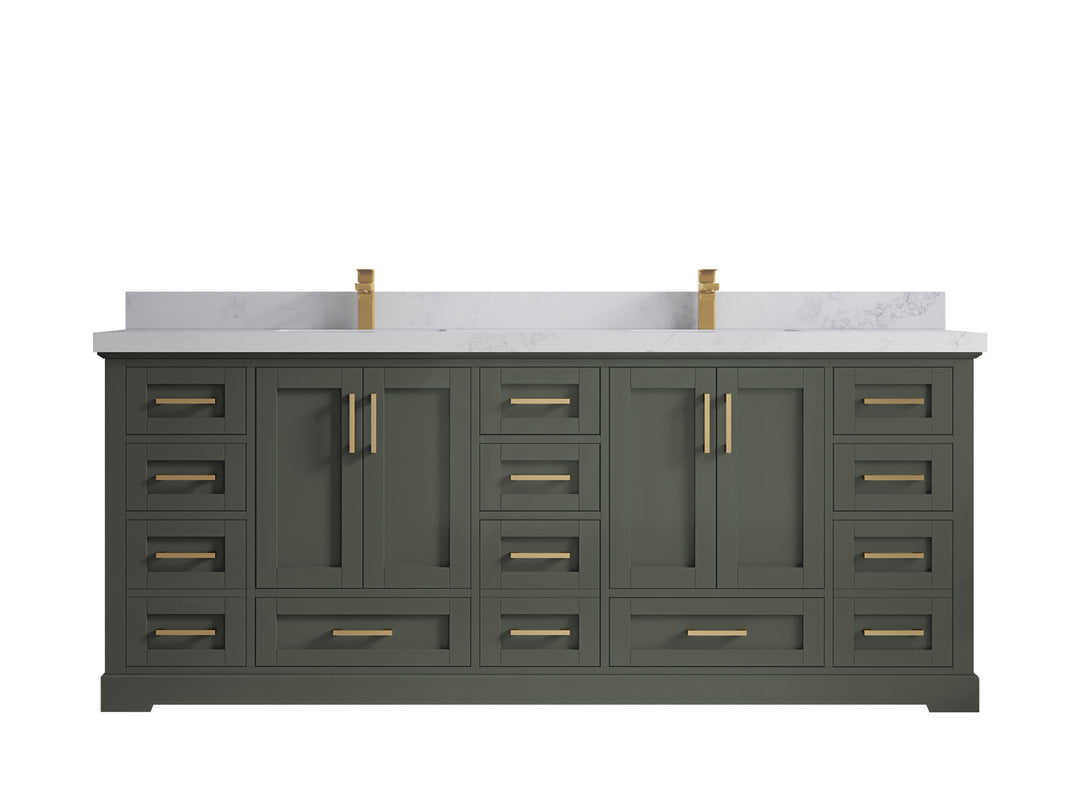 Boston 84 in. W x 22 in. D Single Sink Bathroom Vanity in Pewter Green with 2 in Calacatta Nuvo Quartz Countertop