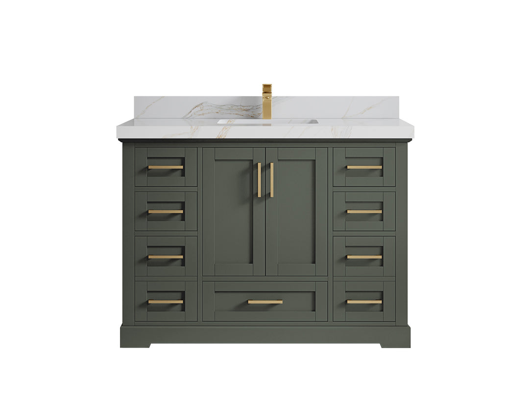 Boston 48 in. W x 22 in. D Single Sink Bathroom Vanity in Pewter Green with 2 in Calacatta Sienna Quartz Countertop