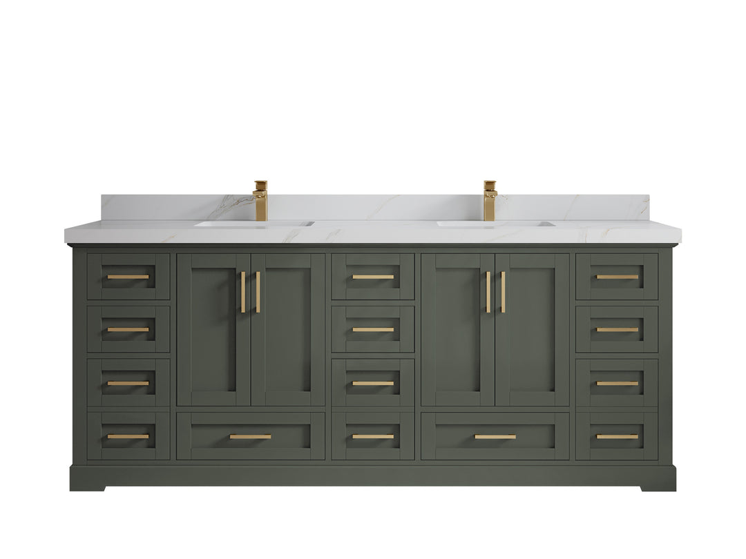 Boston 84 in. W x 22 in. D Single Sink Bathroom Vanity in Pewter Green with 2 in Calacatta Sienna Quartz Countertop
