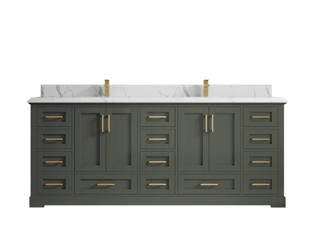 Boston 84 in. W x 22 in. D Single Sink Bathroom Vanity in Pewter Green with 1.5 in Double Cove Edge Calacatta Laza Quartz Countertop