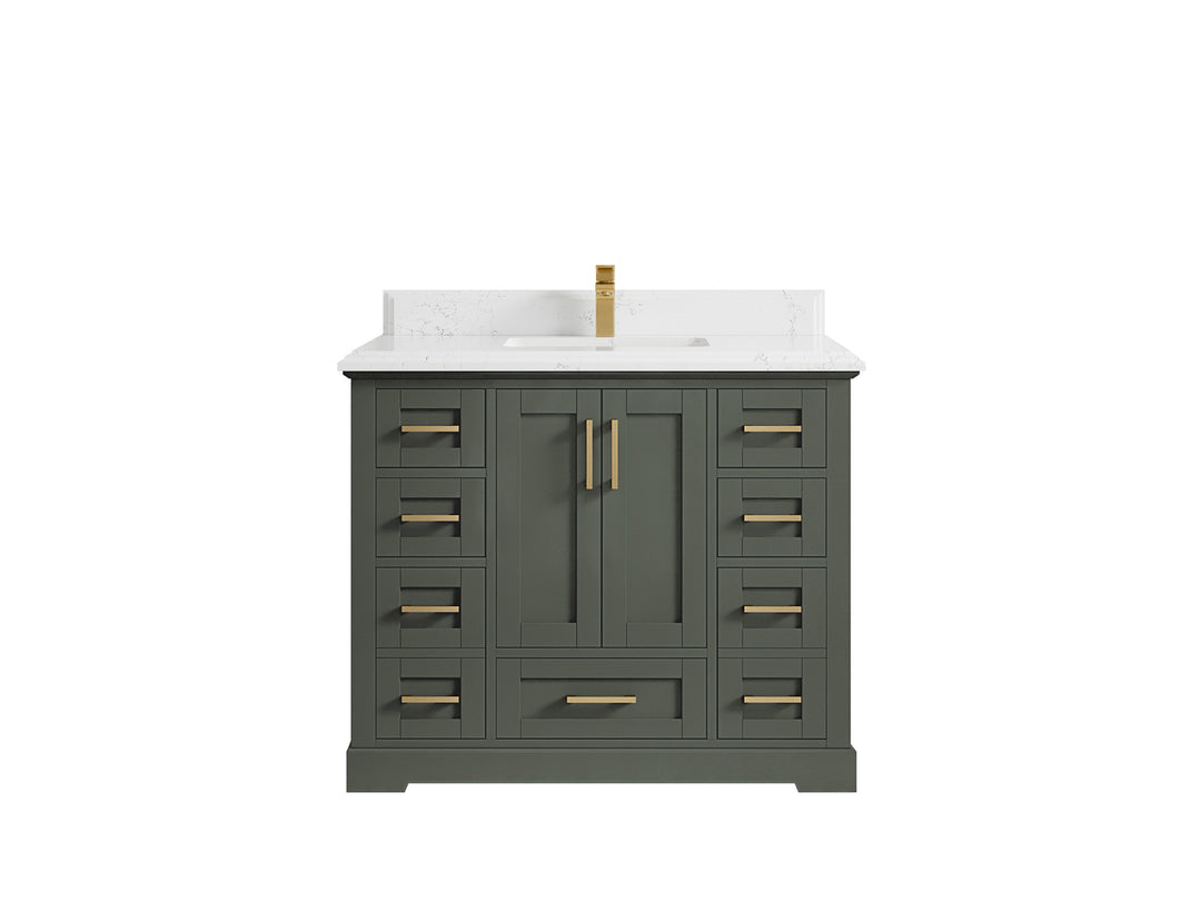 Boston 42 in. W x 22 in. D Single Sink Bathroom Vanity in Pewter Green with 1.5 in Double Cove Edge Empira White Quartz Countertop