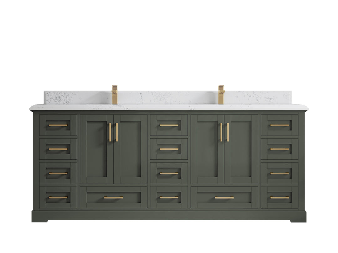 Boston 84 in. W x 22 in. D Single Sink Bathroom Vanity in Pewter Green with 1.5 in Double Cove Edge Empira White Quartz Countertop
