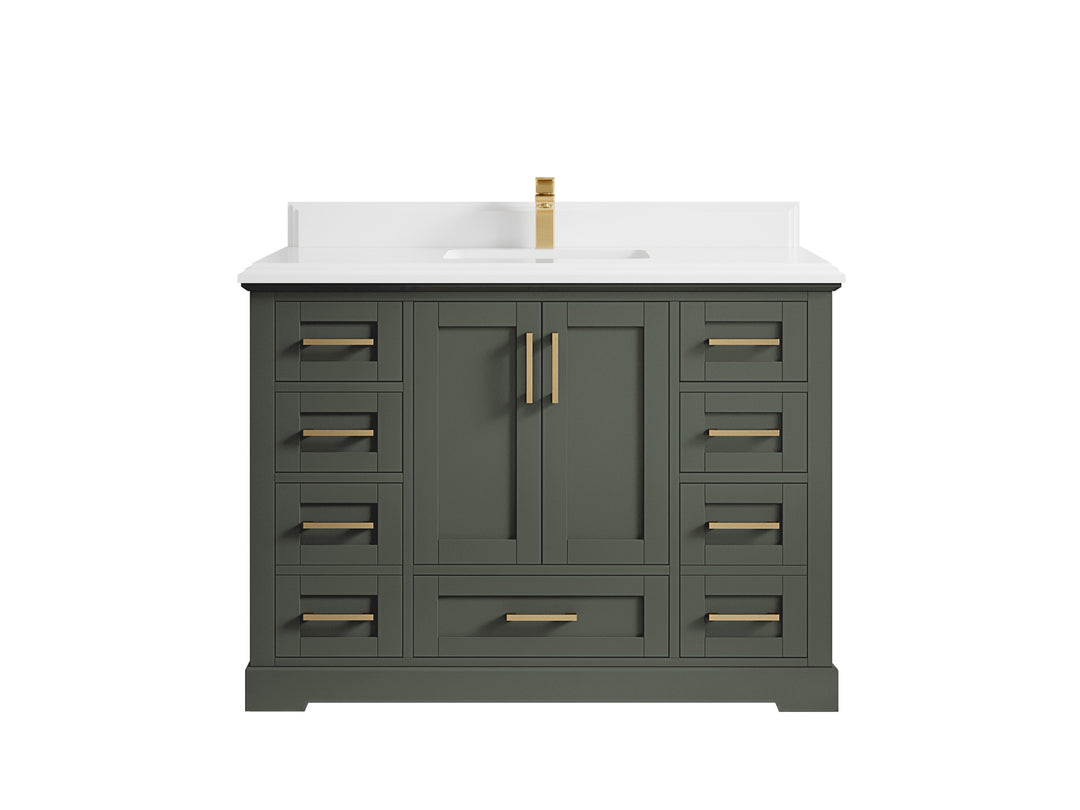 Boston 48 in. W x 22 in. D Single Sink Bathroom Vanity in Pewter Green with 1.5 in Double Cove Edge White Quartz Countertop