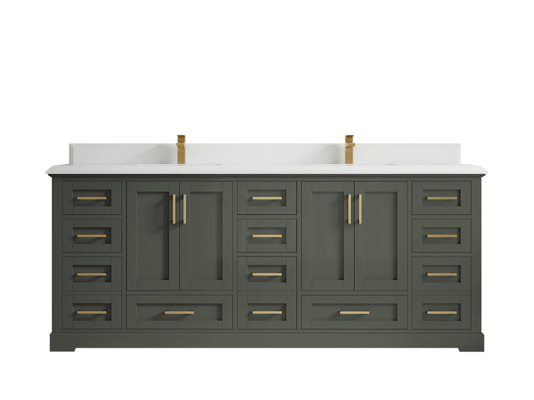 Boston 84 in. W x 22 in. D Single Sink Bathroom Vanity in Pewter Green with 1.5 in Double Cove Edge White Quartz Countertop