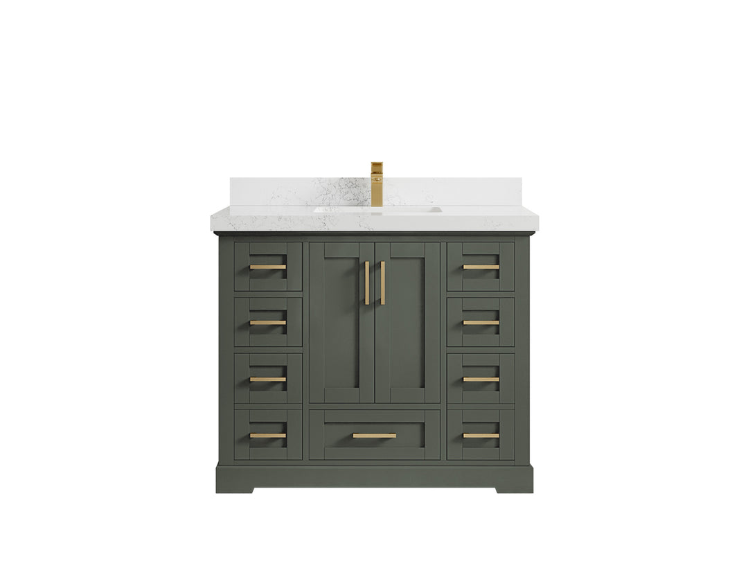 Boston 42 in. W x 22 in. D Single Sink Bathroom Vanity in Pewter Green with 2 in Empira White Quartz Countertop