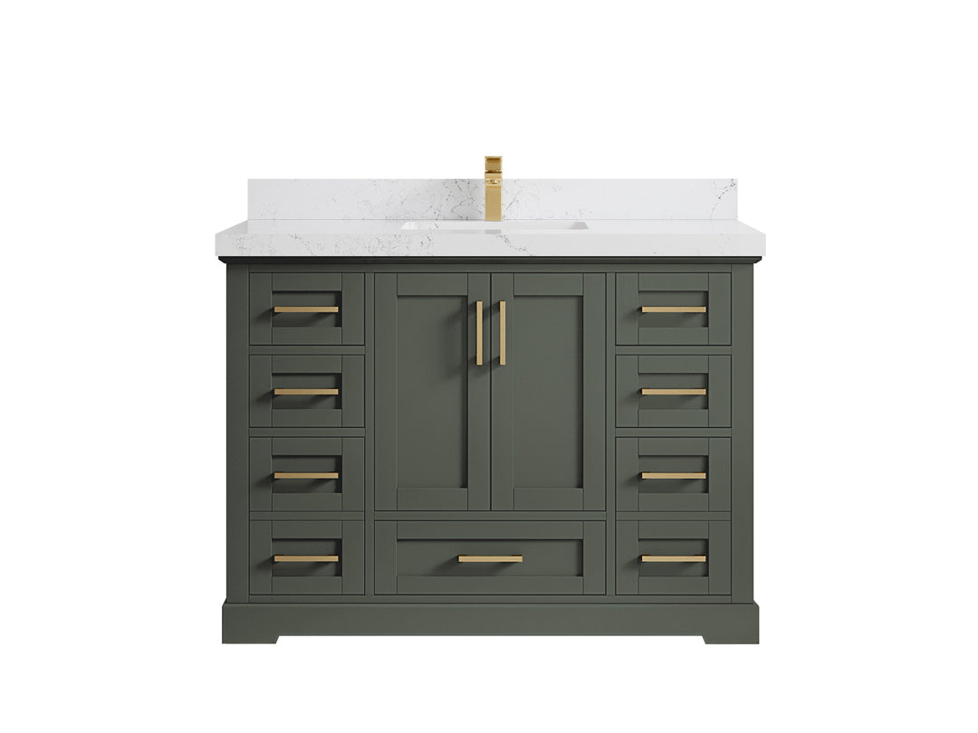Boston 48 in. W x 22 in. D Single Sink Bathroom Vanity in Pewter Green with 2 in Empira White Quartz Countertop