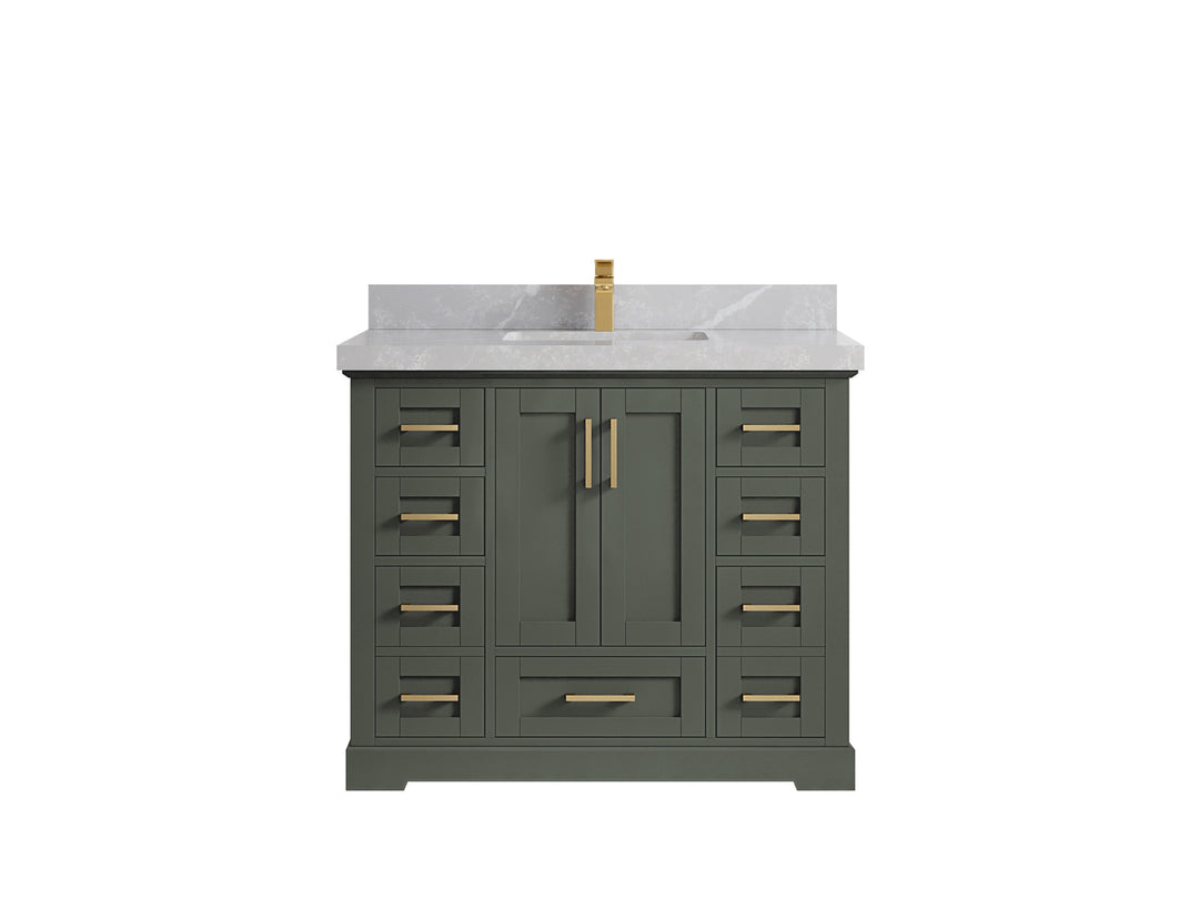 Boston 42 in. W x 22 in. D Single Sink Bathroom Vanity in Pewter Green with 2 in Pearl Light Gray Quartz Countertop