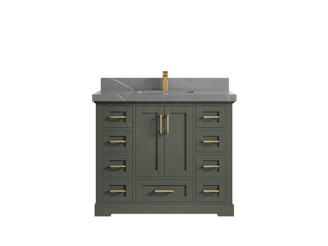 Boston 42 in. W x 22 in. D Single Sink Bathroom Vanity in Pewter Green with 2 in Piatra Gray Quartz Countertop