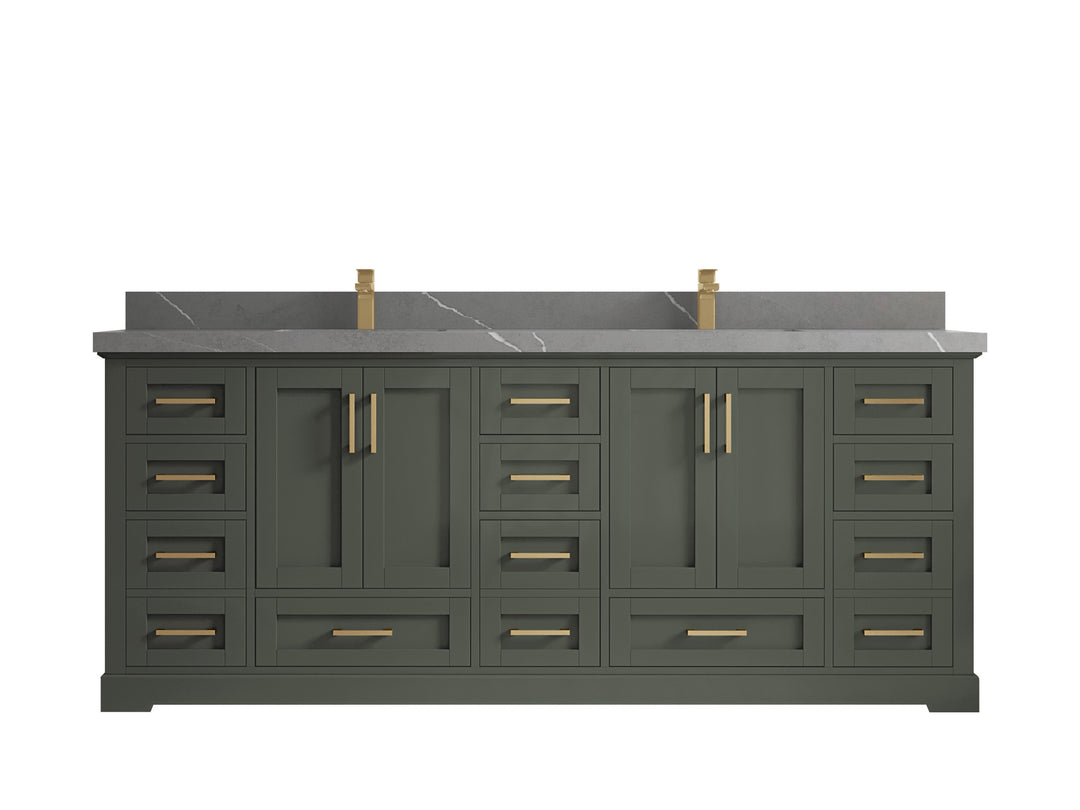 Boston 84 in. W x 22 in. D Single Sink Bathroom Vanity in Pewter Green with 2 in Piatra Gray Quartz Countertop