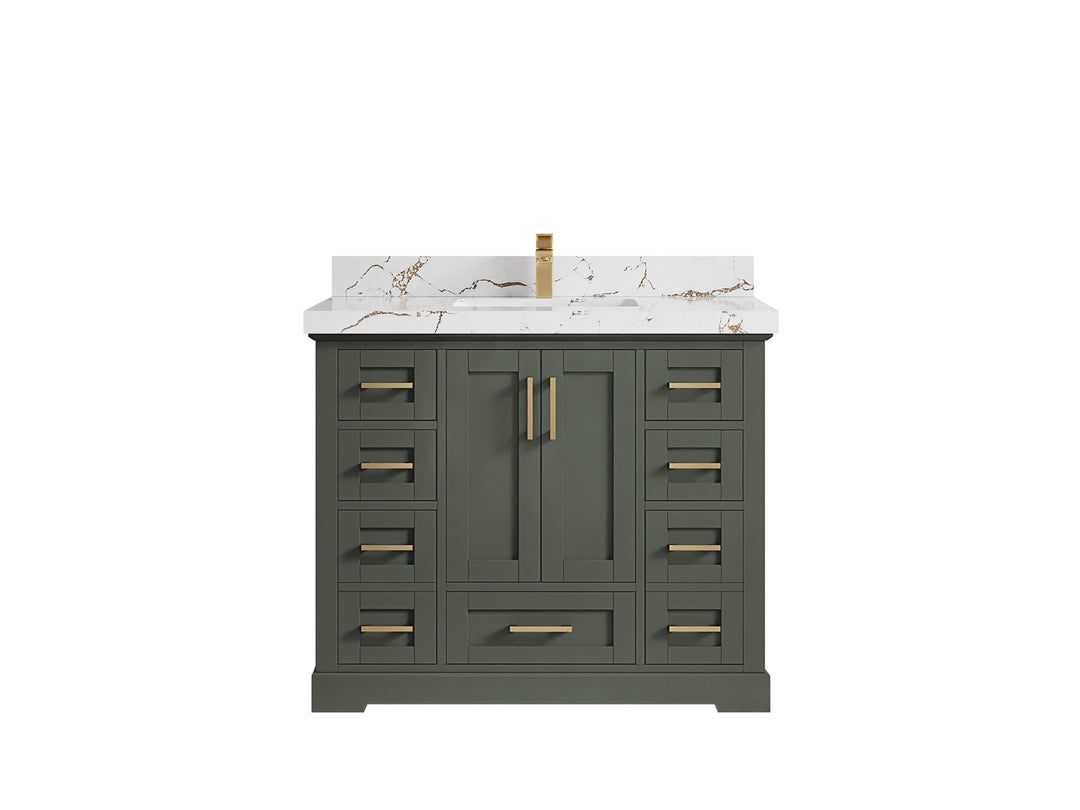 Boston 42 in. W x 22 in. D Single Sink Bathroom Vanity in Pewter Green with 2 in Viola Brown Quartz Countertop