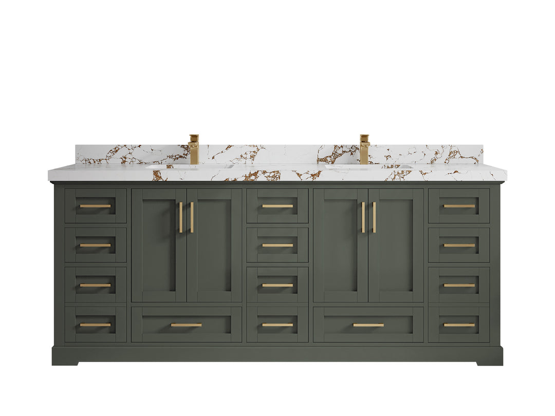 Boston 84 in. W x 22 in. D Single Sink Bathroom Vanity in Pewter Green with 2 in Viola Brown Quartz Countertop
